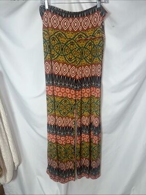 MOA USA Wide Leg Patterned Pants in Mustard, Rust & Black
